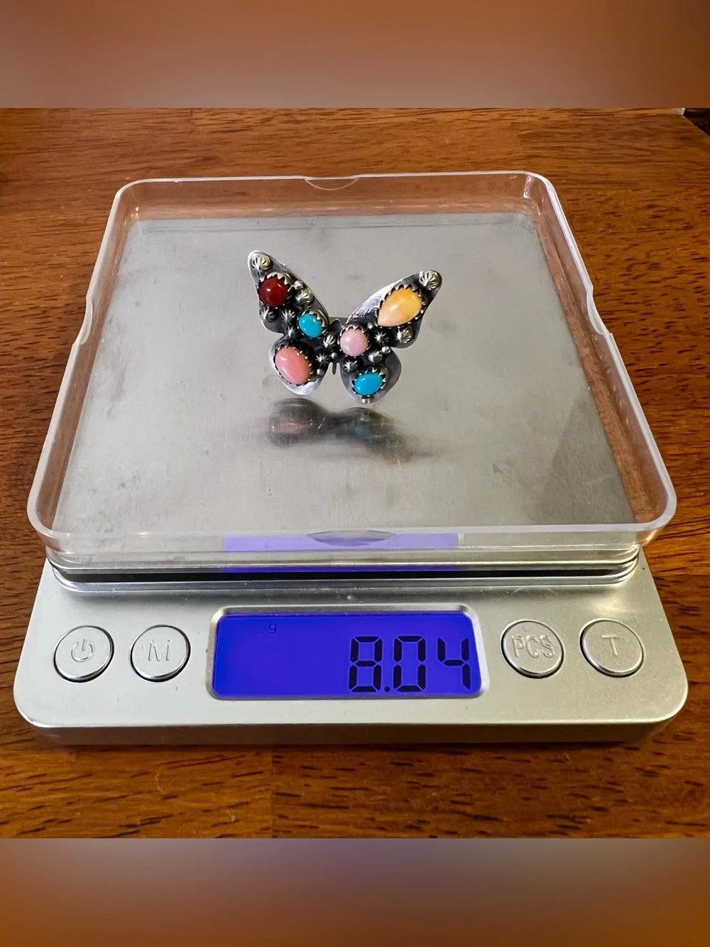 Sterling Silver Multi Stone Butterfly Ring Size 8 Adjustable